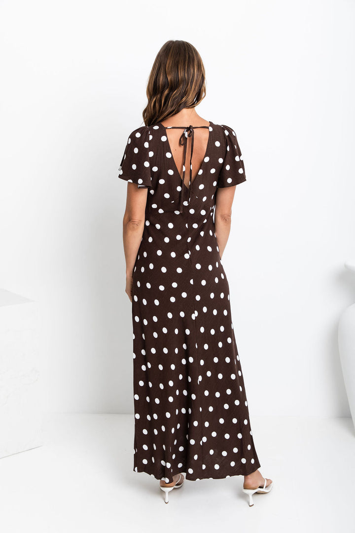 Clarissa Polka Dot Maxi Dress - Chocolate and White