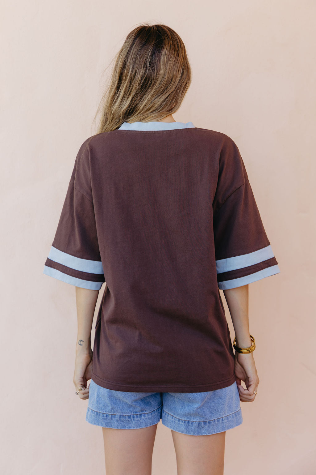 Stevie Relaxed-Fit V-Neck Tee - Blue and Chocolate