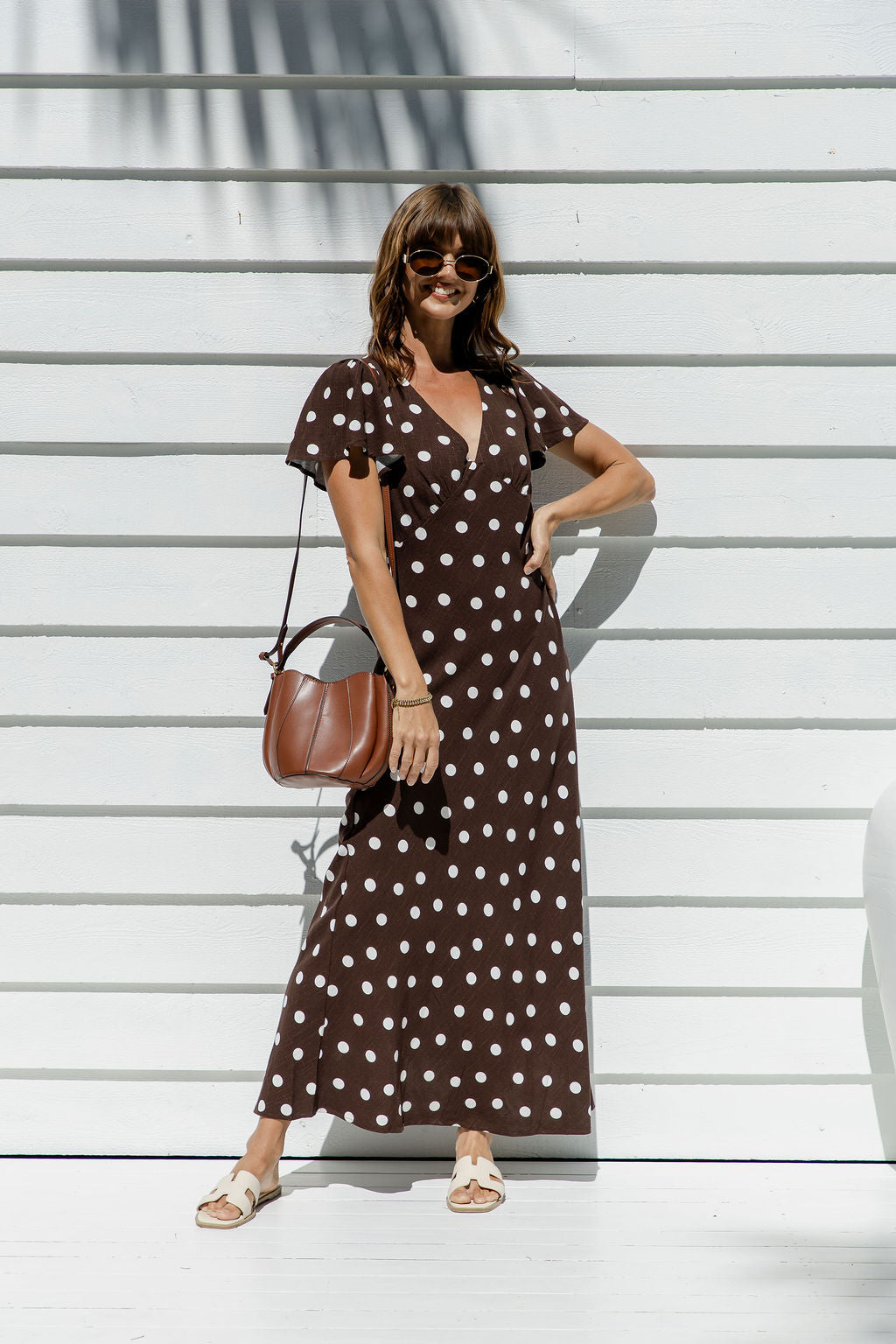 Clarissa Polka Dot Maxi Dress - Chocolate and White