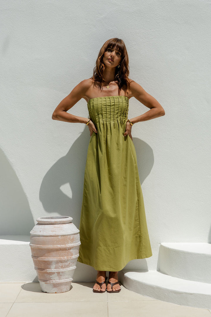 Ava Strapless Maxi Dress - Matcha Green