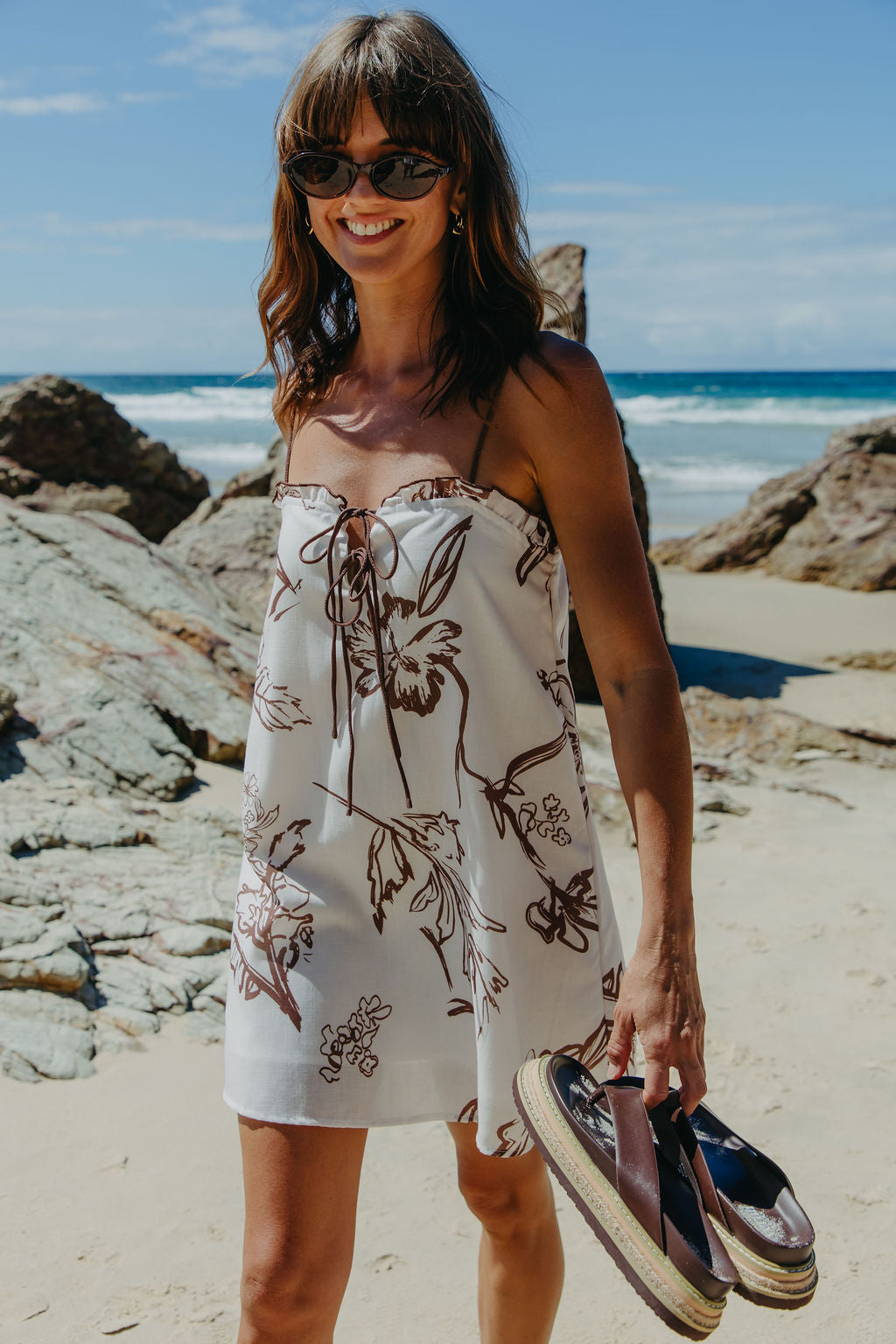 Coco Mini Dress - Choc Floral Print