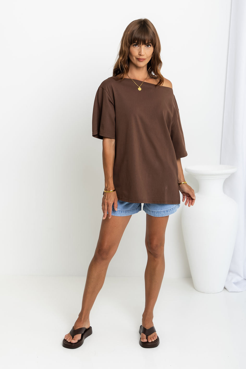 Arden Off-The-Shoulder Tee - Chocolate