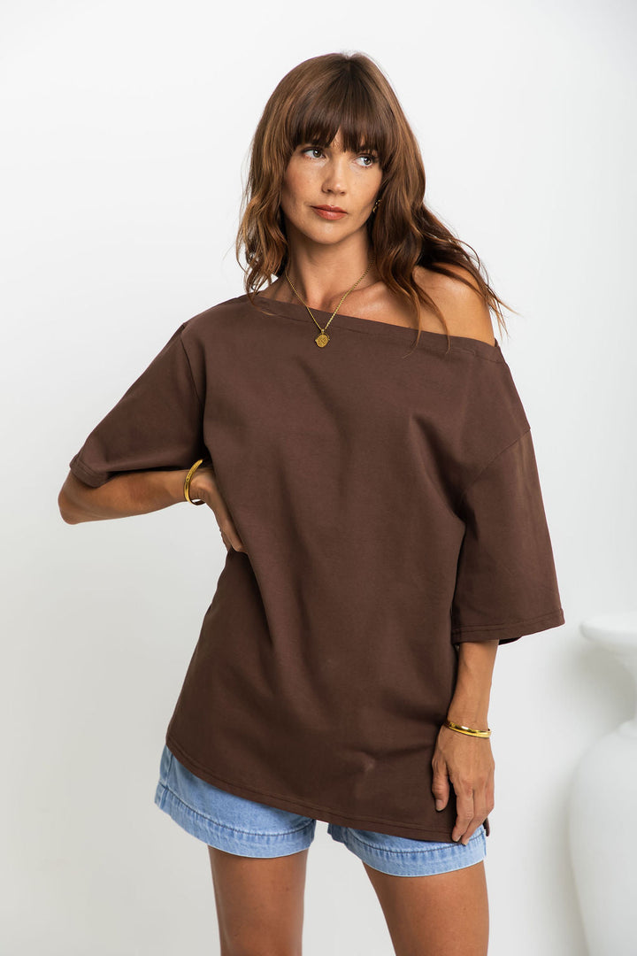 Arden Off-The-Shoulder Tee - Chocolate