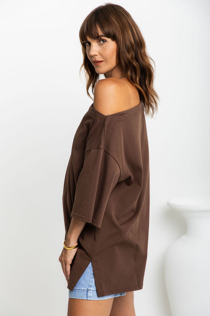 Arden Off-The-Shoulder Tee - Chocolate