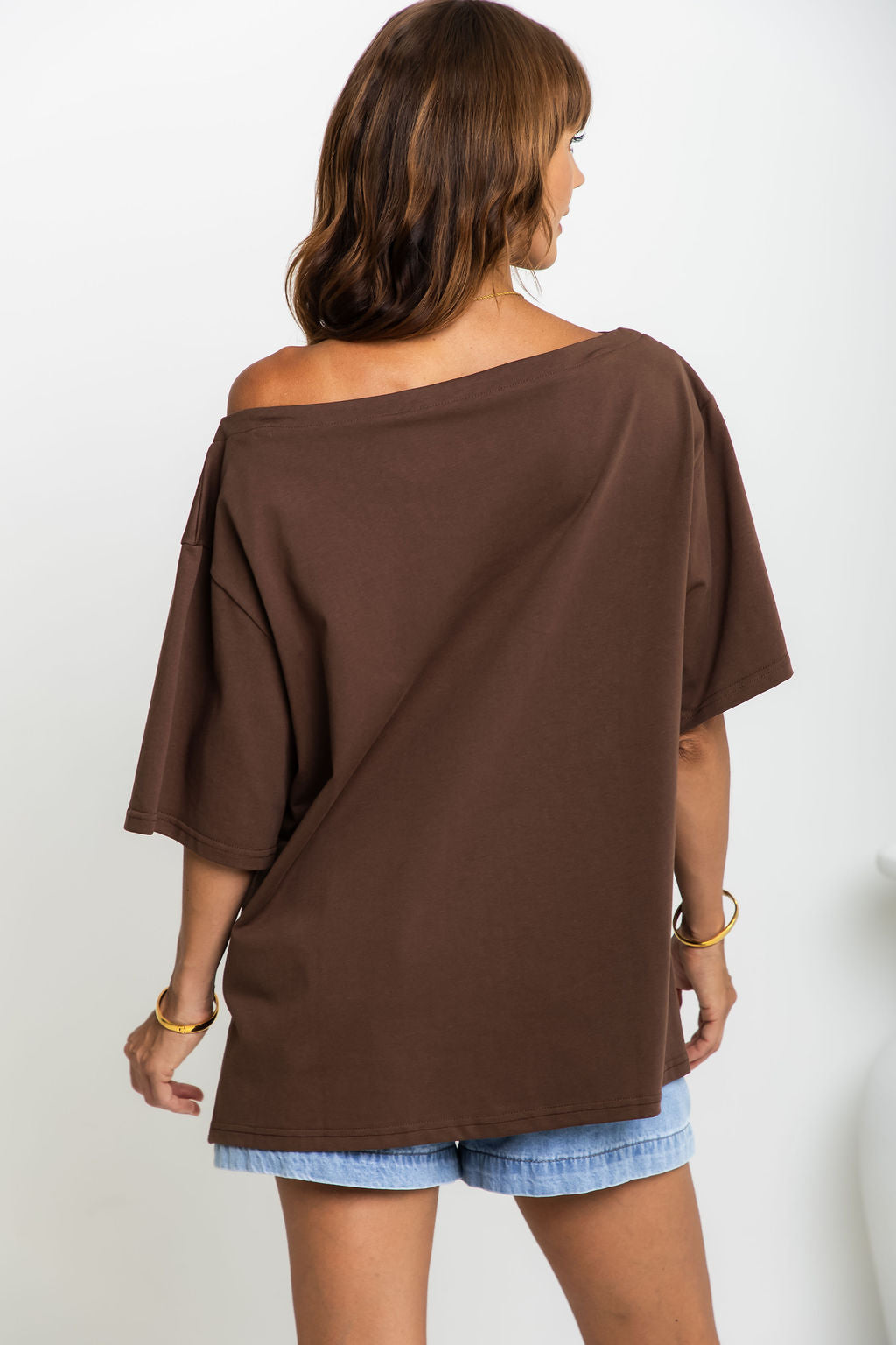 Arden Off-The-Shoulder Tee - Chocolate