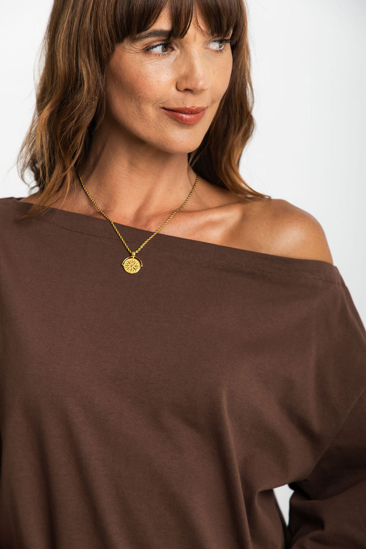 Arden Off-The-Shoulder Tee - Chocolate