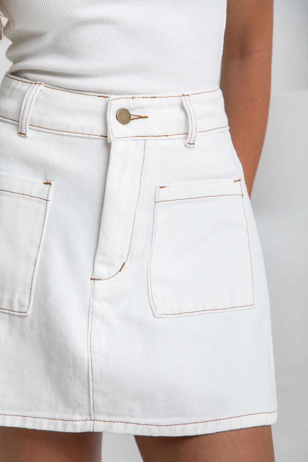 Nova Denim Mini Skirt - Ivory White