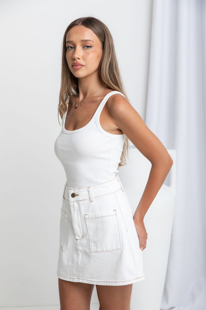 Nova Denim Mini Skirt - Ivory White