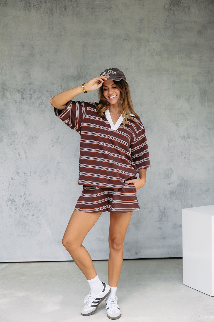 Jye Rugby Stripe Shorts - Chocolate