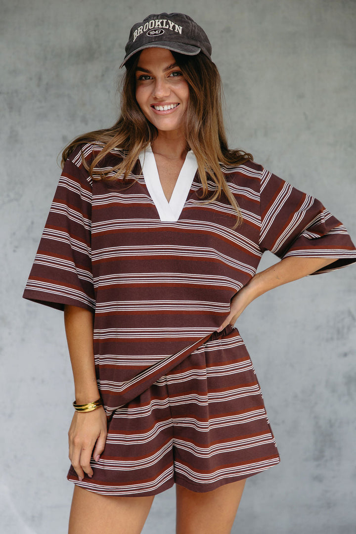 Jye Rugby Stripe Shorts - Chocolate