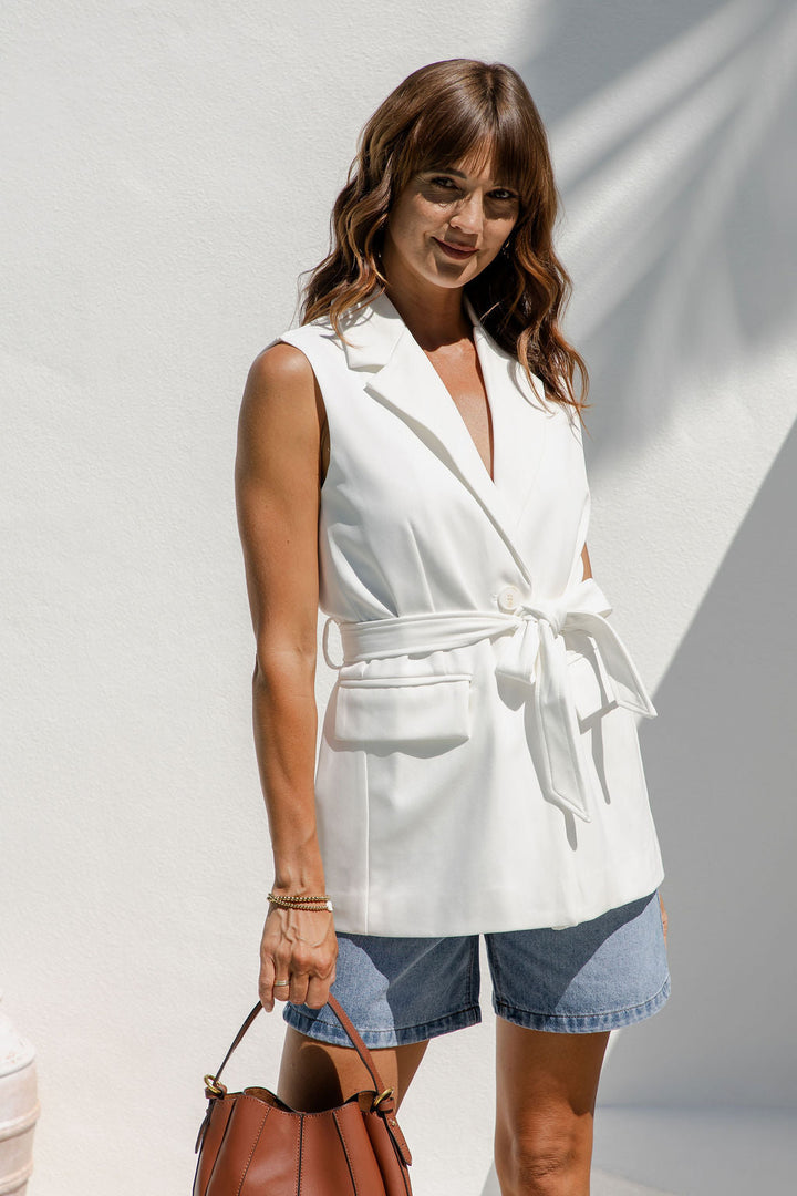 Hallie Longline Vest Top - White
