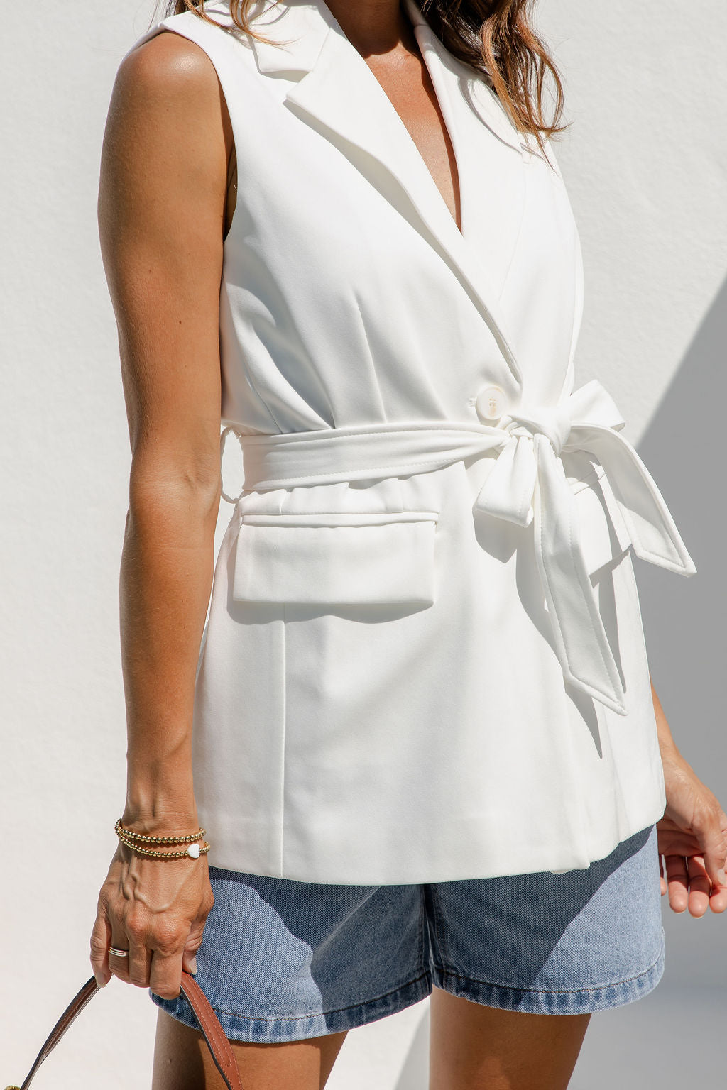 Hallie Longline Vest Top - White