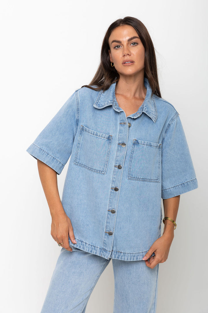 Tallon Denim Shirt - Light Blue Wash - The Self Styler