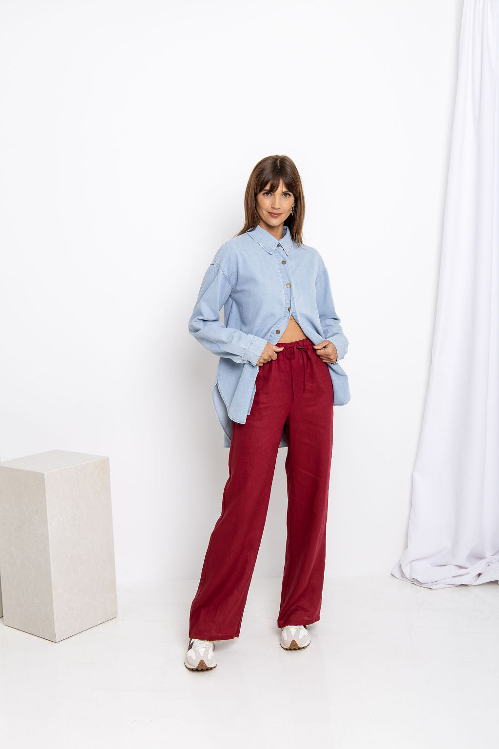 Sommer Straight-Leg Linen Pants - Burgundy