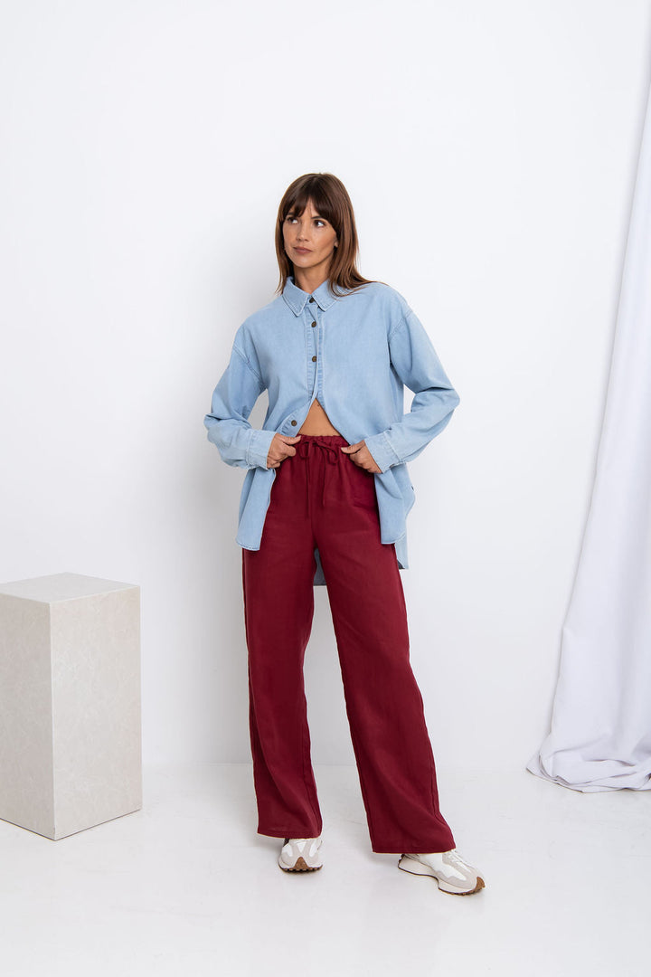 Sommer Straight-Leg Linen Pants - Burgundy
