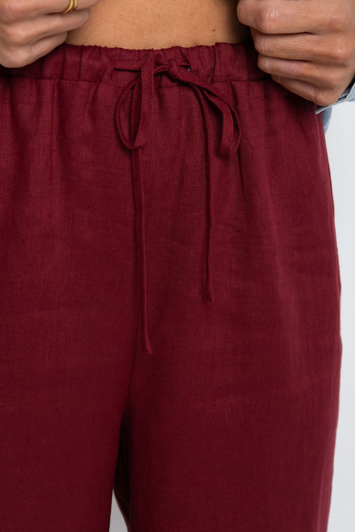 Sommer Straight-Leg Linen Pants - Burgundy