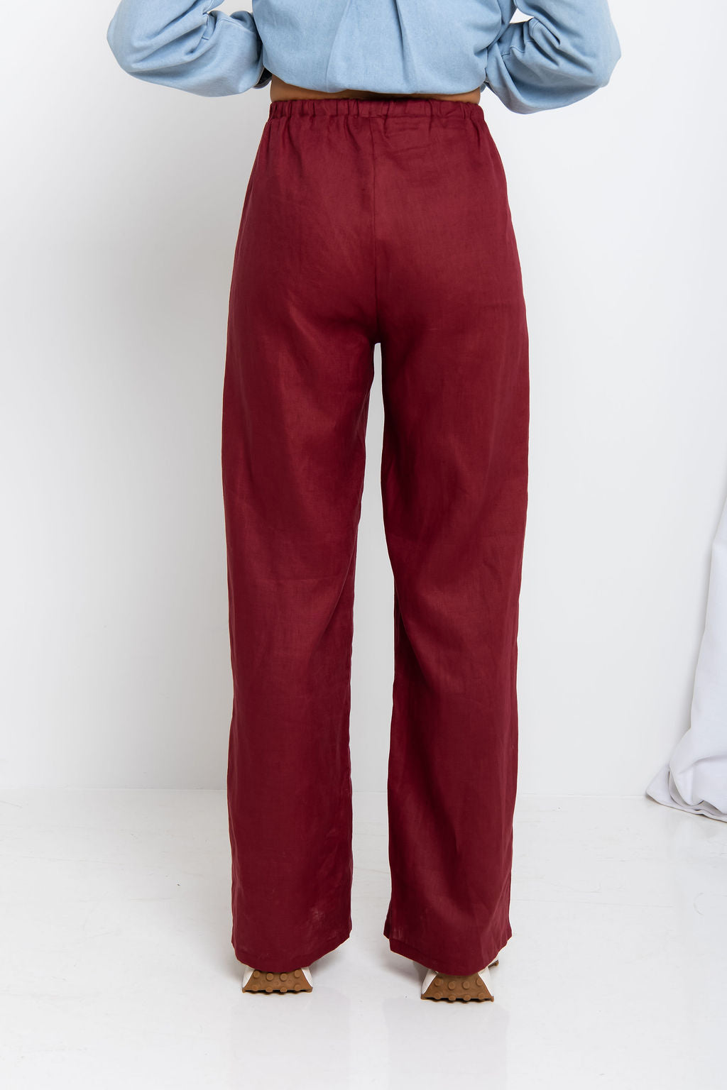 Sommer Straight-Leg Linen Pants - Burgundy