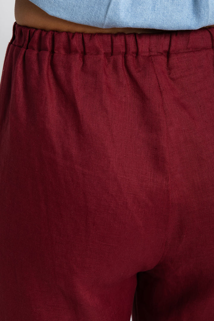 Sommer Straight-Leg Linen Pants - Burgundy