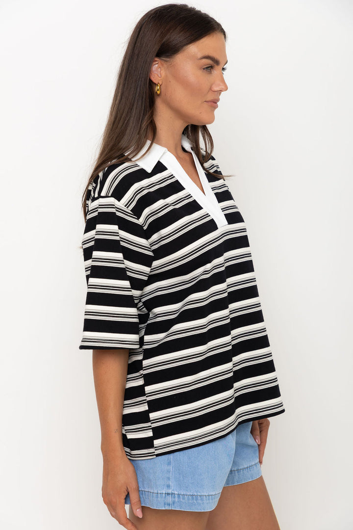 Ollie Rugby Stripe Tee - Black