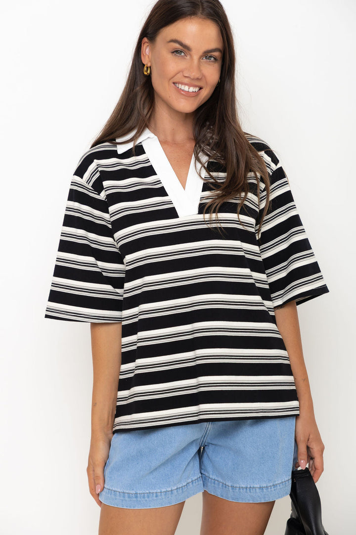 Ollie Rugby Stripe Tee - Black