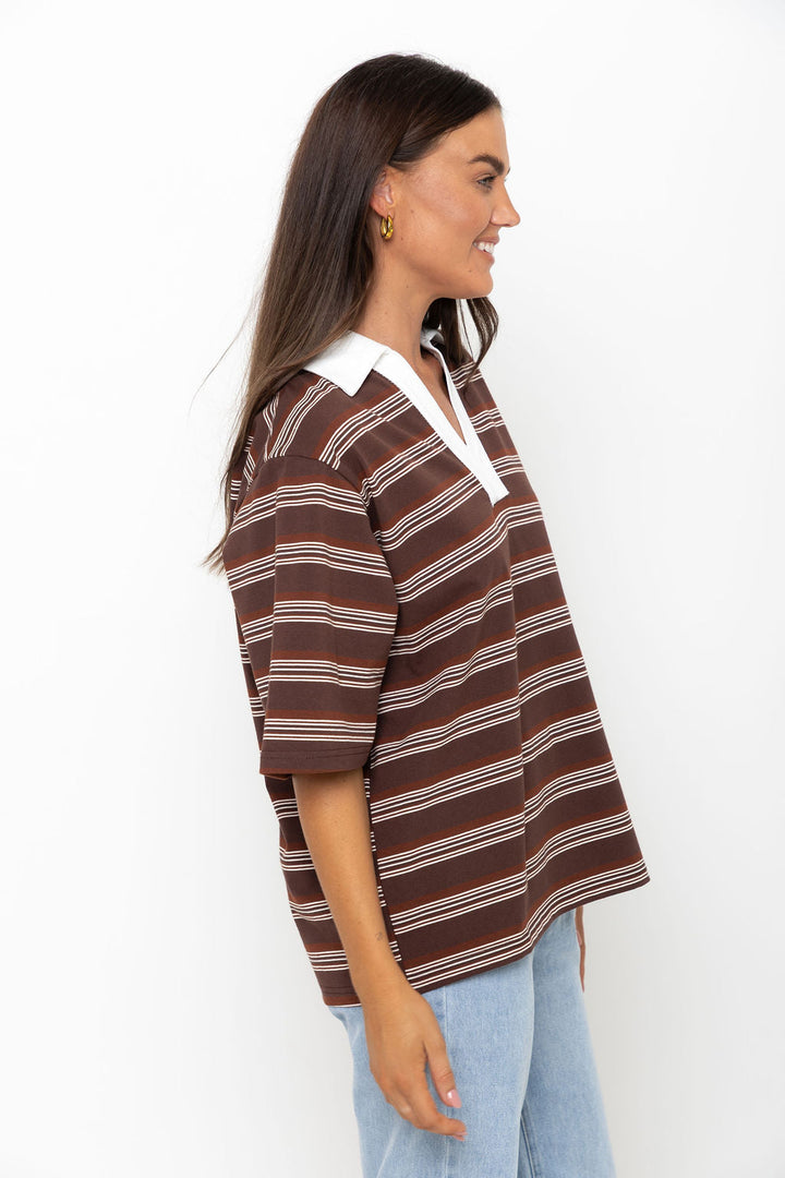 Ollie Rugby Stripe Tee - Chocolate