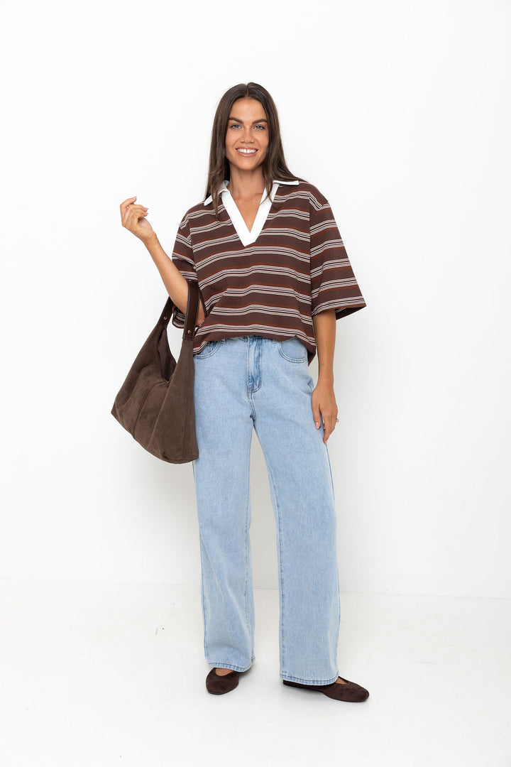Ollie Rugby Stripe Tee - Chocolate
