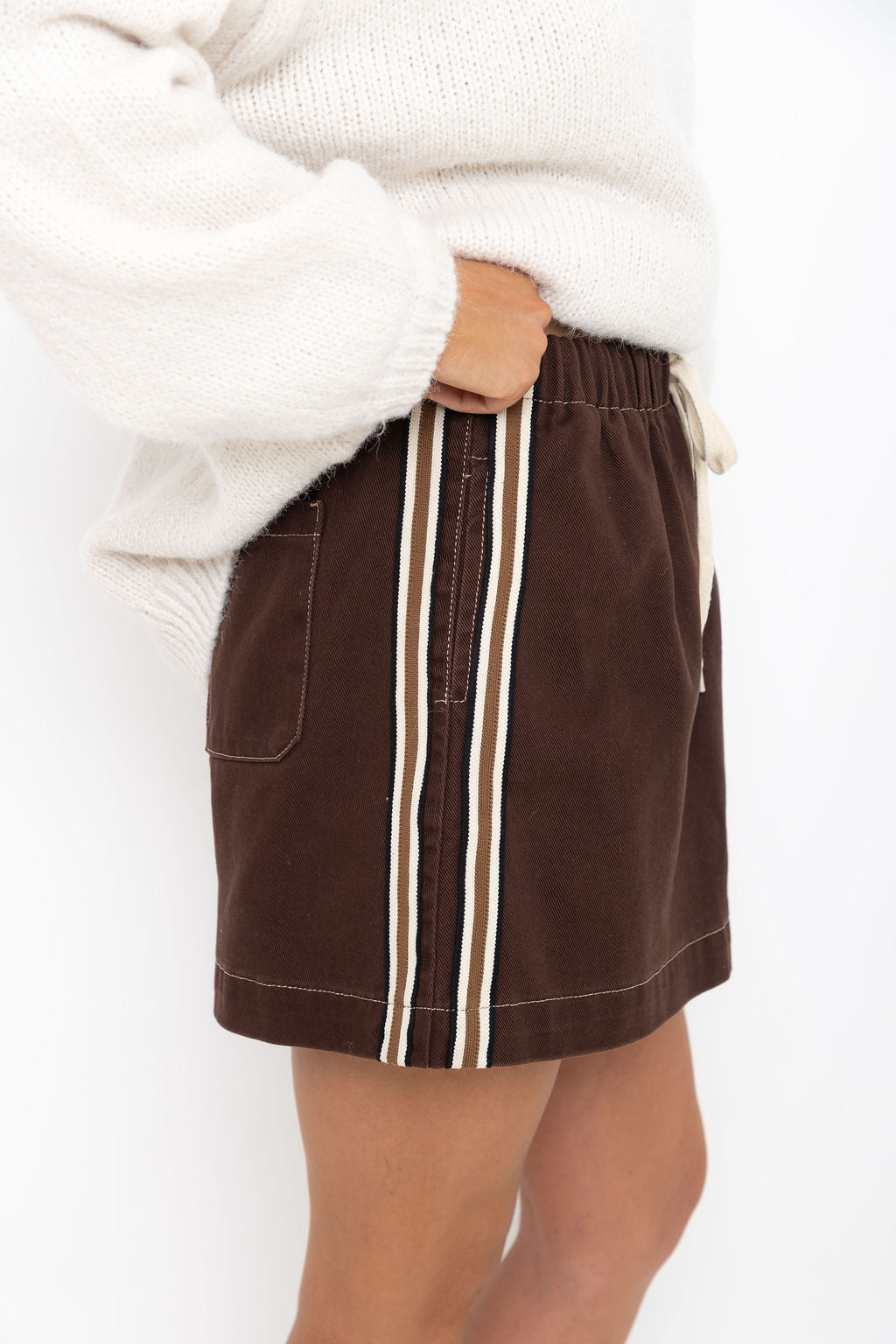 Millie Mini Denim Stripe Skirt -  Choc Wash