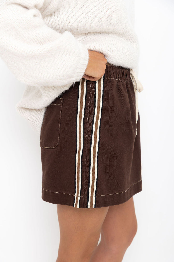 Millie Mini Denim Stripe Skirt -  Choc Wash
