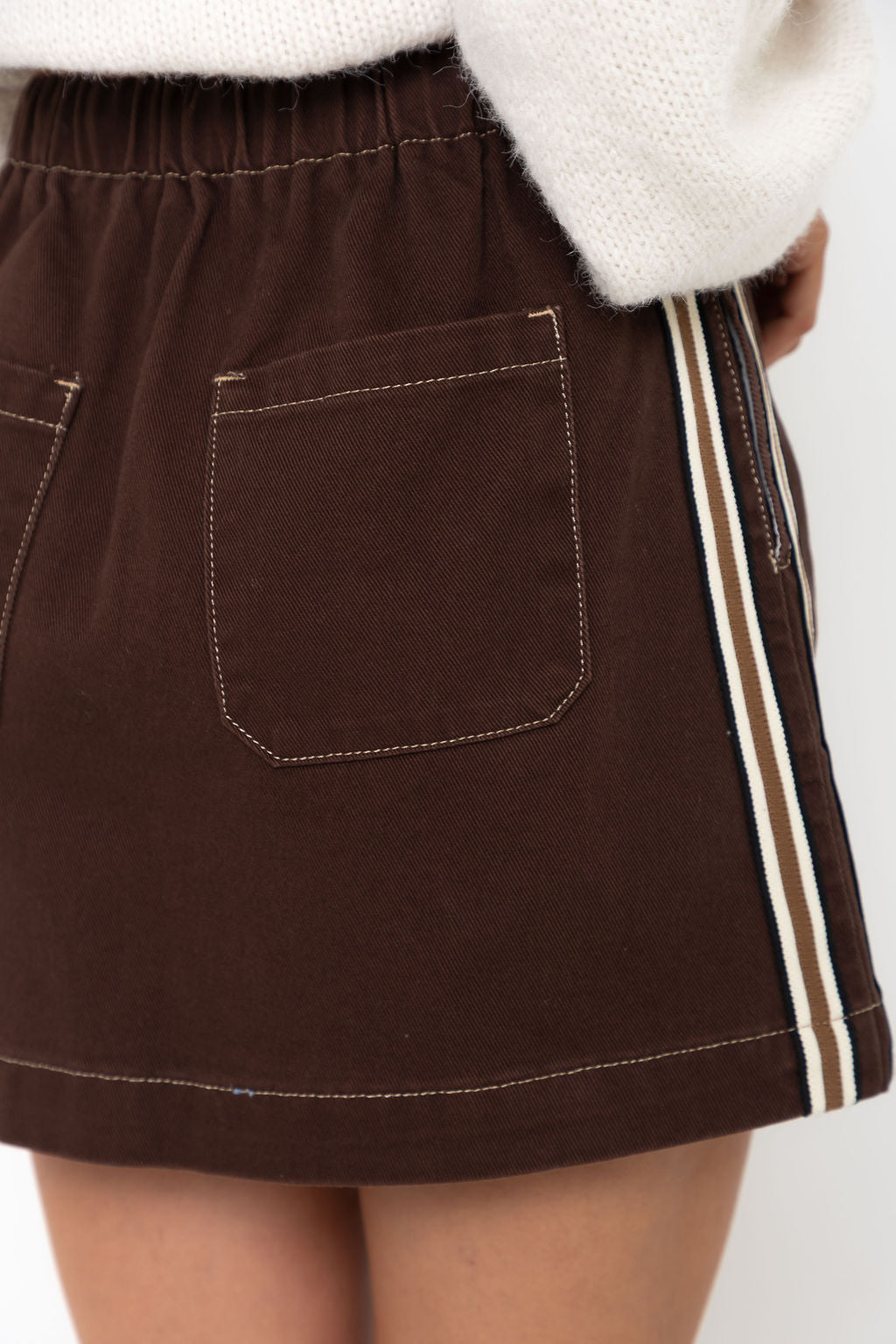 Millie Mini Denim Stripe Skirt -  Choc Wash