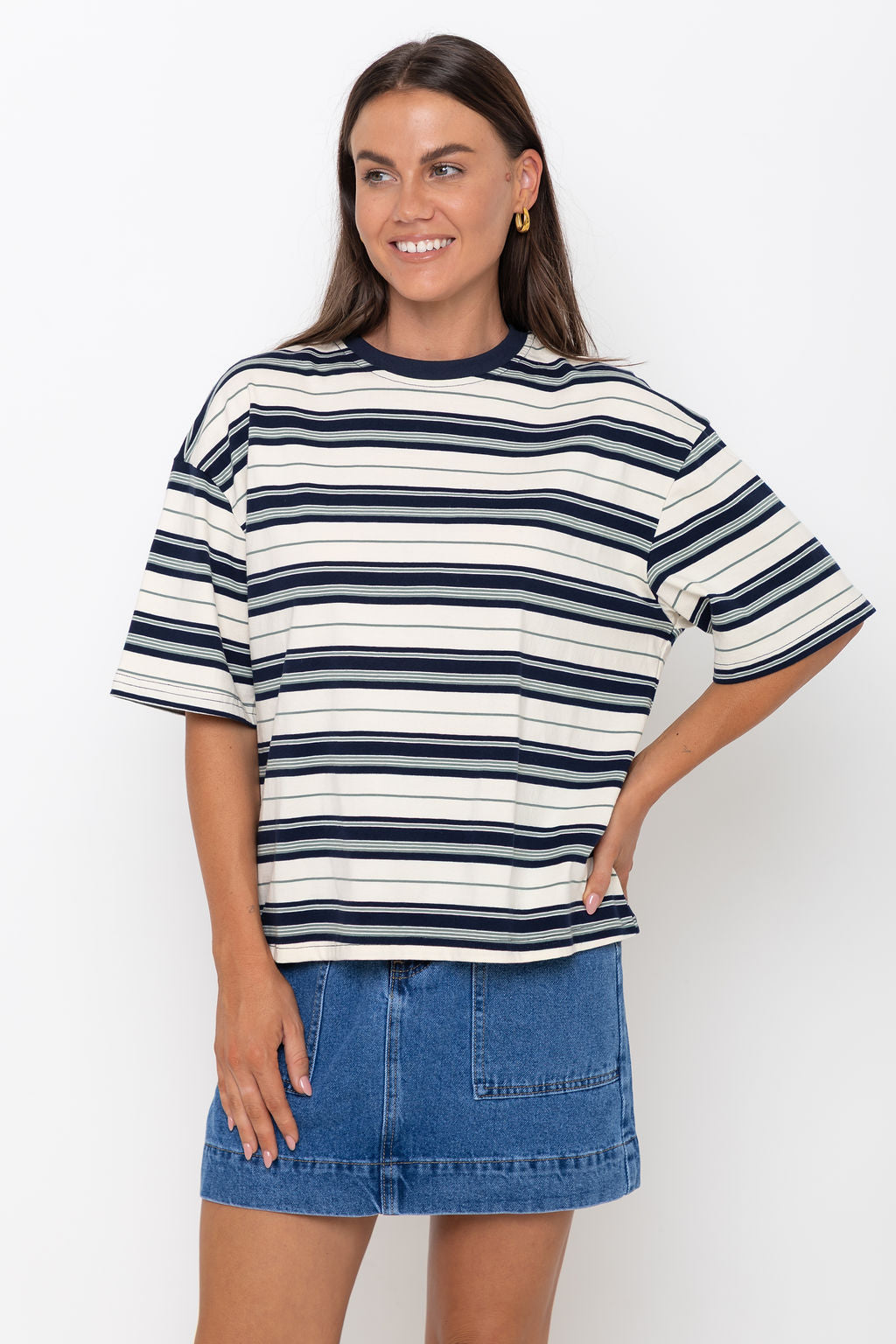Ryan Relaxed-Fit Stripe Tee - Navy and Green