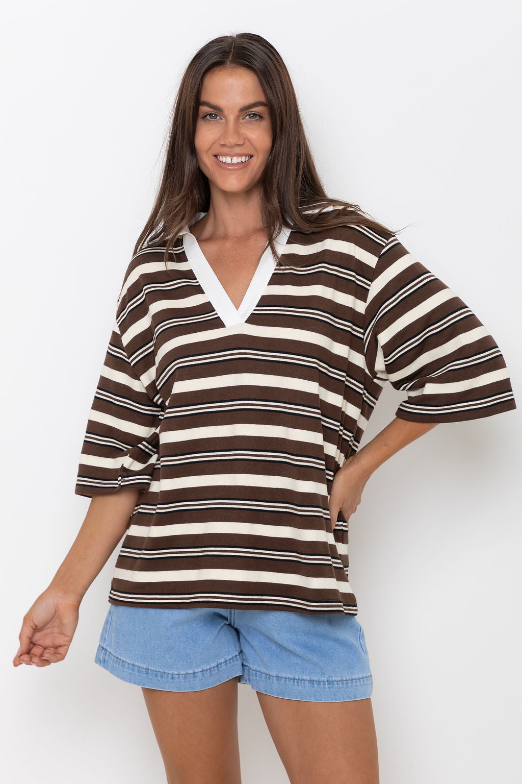Louie Stripe Top - Chocolate