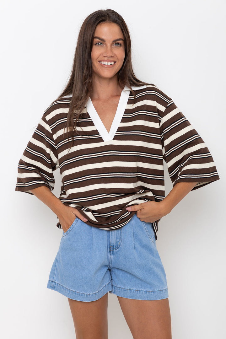 Louie Stripe Top - Chocolate