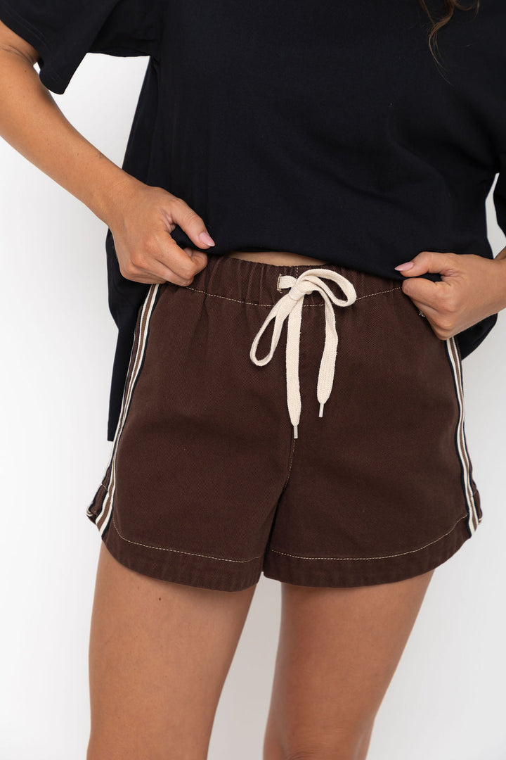 Kalea Denim Stripe Shorts - Choc Wash