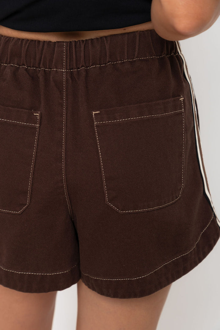 Kalea Denim Stripe Shorts - Choc Wash