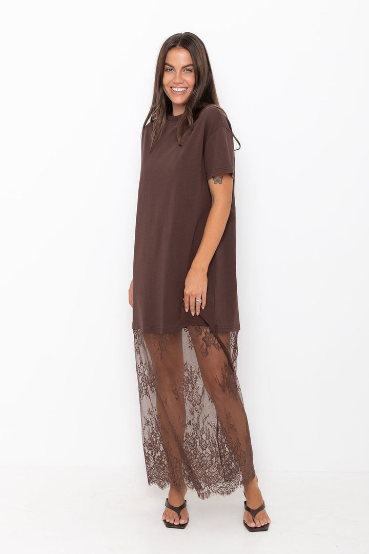Anika Lace Maxi Dress - Chocolate