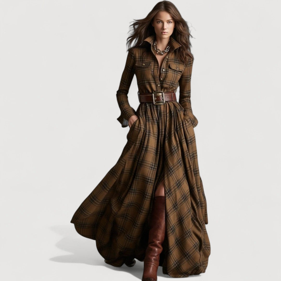 MIRELINE – PLAID MAXI DRESS