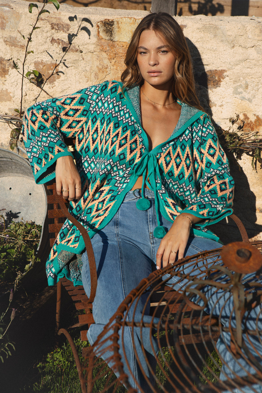 One Love Hooded Cardi - Teal Aztec