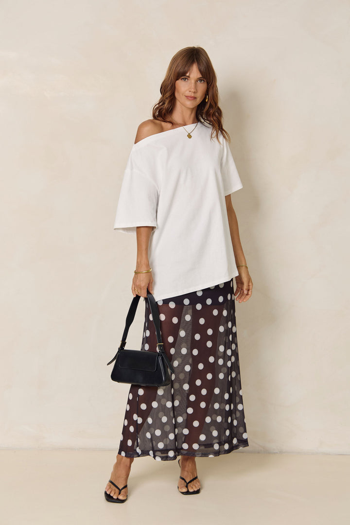 Evie Polka Dot Maxi Skirt - Black and White