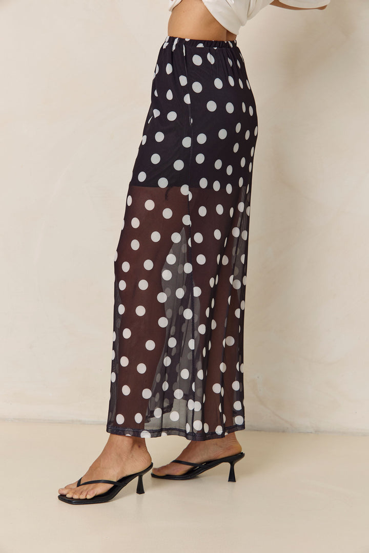 Evie Polka Dot Maxi Skirt - Black and White