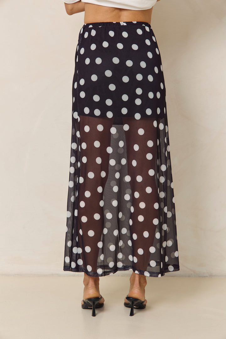 Evie Polka Dot Maxi Skirt - Black and White