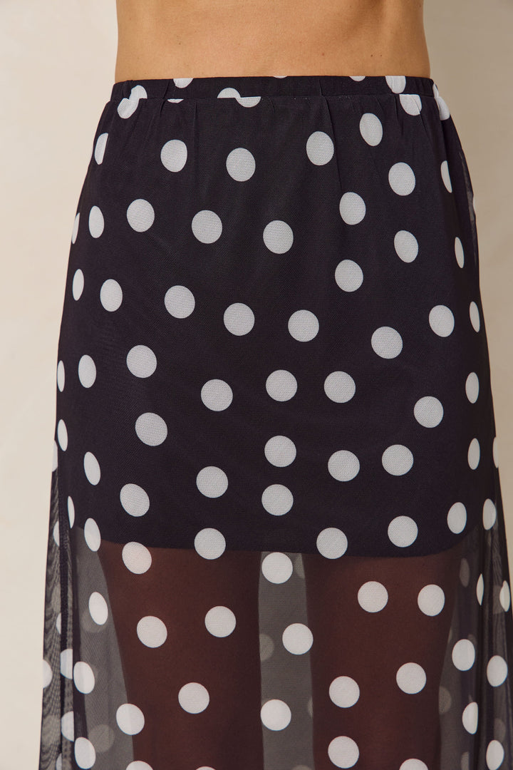 Evie Polka Dot Maxi Skirt - Black and White