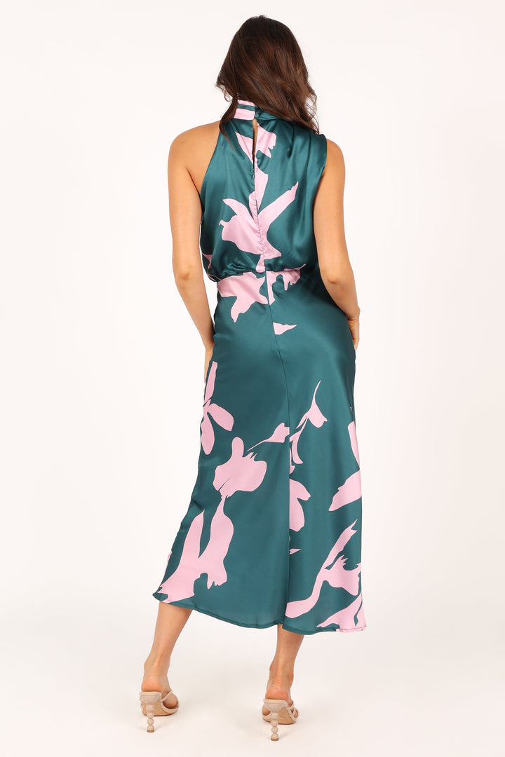 Anabelle Halter Neck Midi Dress - Green Pink