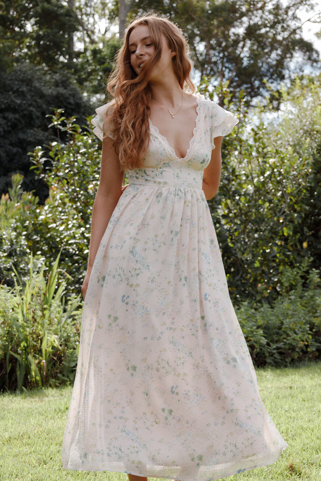 Angelica Midi Dress - Pastel Pink Floral