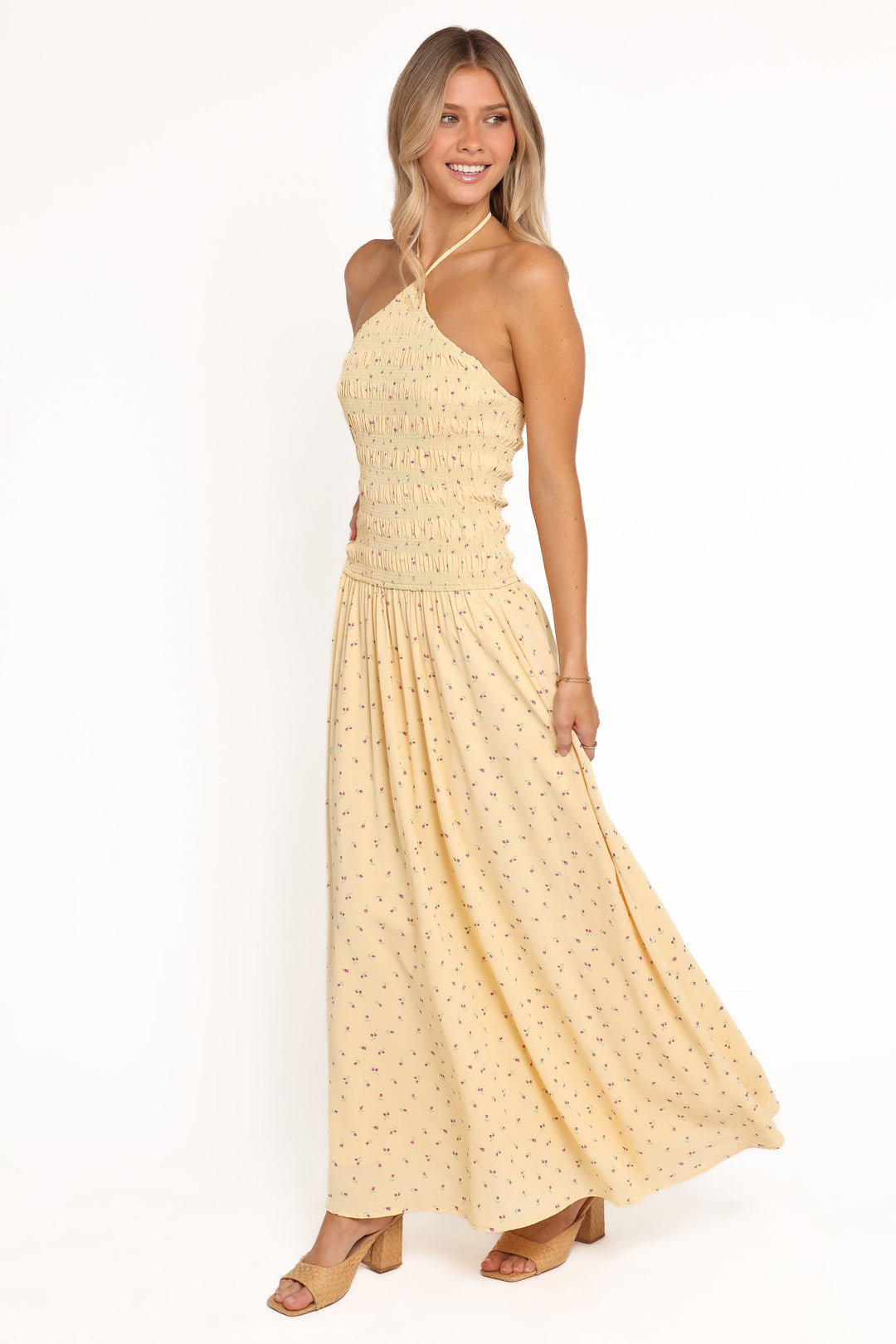 Aradia Halter Maxi Dress - Yellow Floral