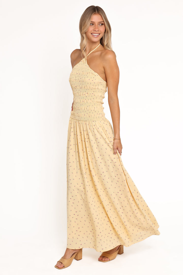 Aradia Halter Maxi Dress - Yellow Floral