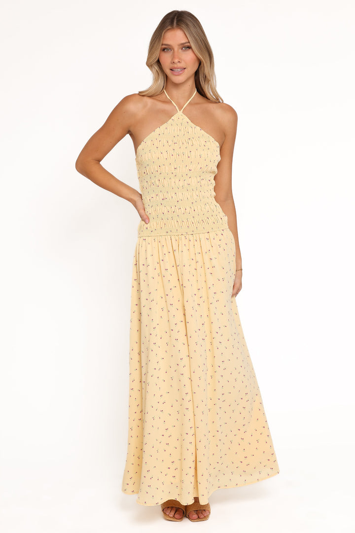 Aradia Halter Maxi Dress - Yellow Floral