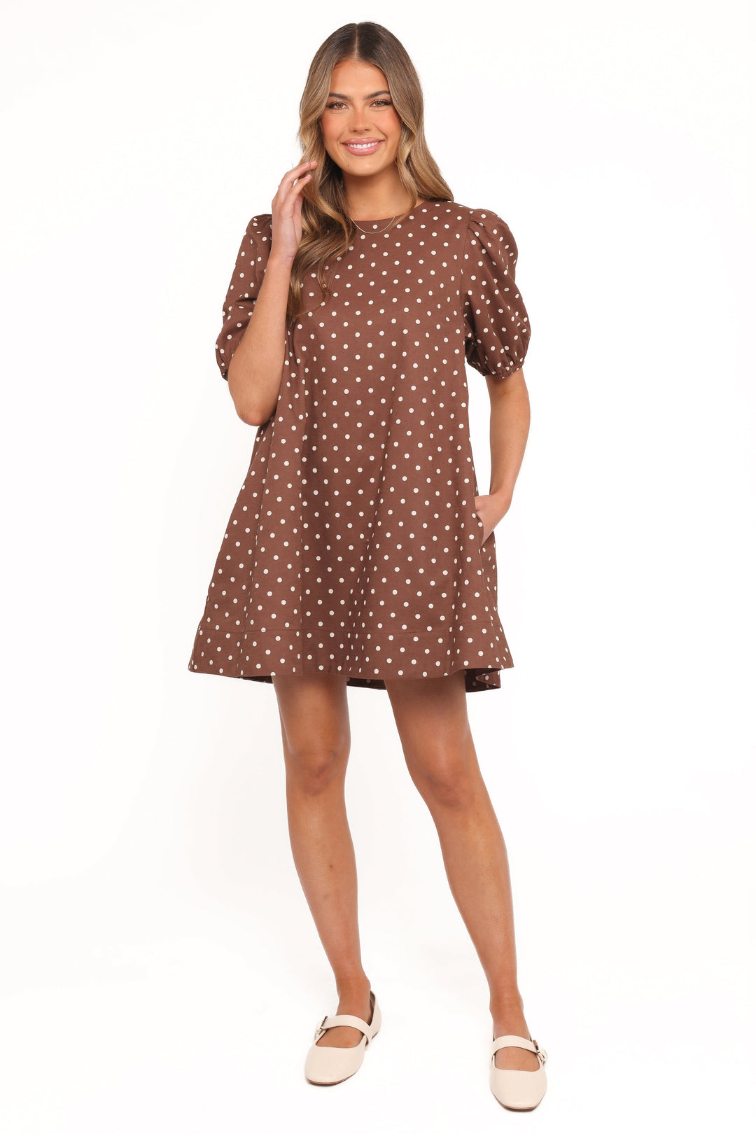 Avalyn Mini Dress - Brown Polka Dot