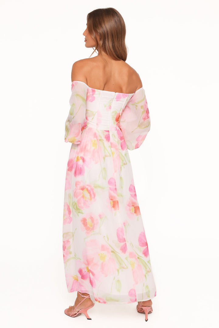 Chantel Off Shoulder Maxi Dress - Pink Garden Floral