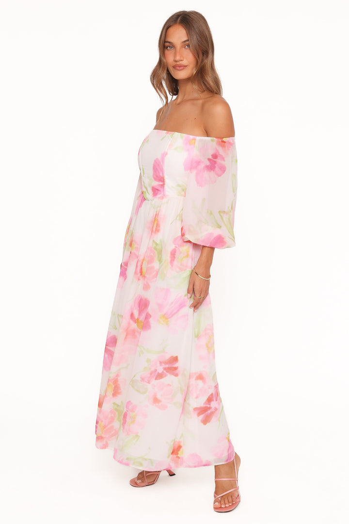 Chantel Off Shoulder Maxi Dress - Pink Garden Floral