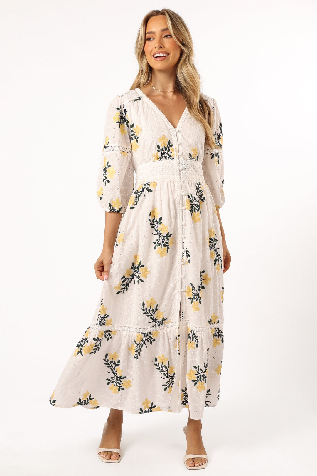 Christie Maxi Dress - White Yellow Floral